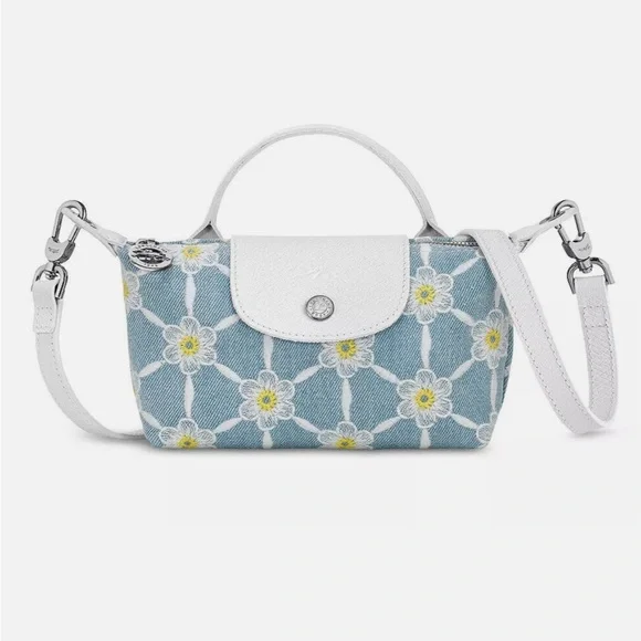 LONGCHAMP Le Pliage Marguerites Daisy Denim Mini Crossbody NWOT Limited E… - Picture 6 of 11